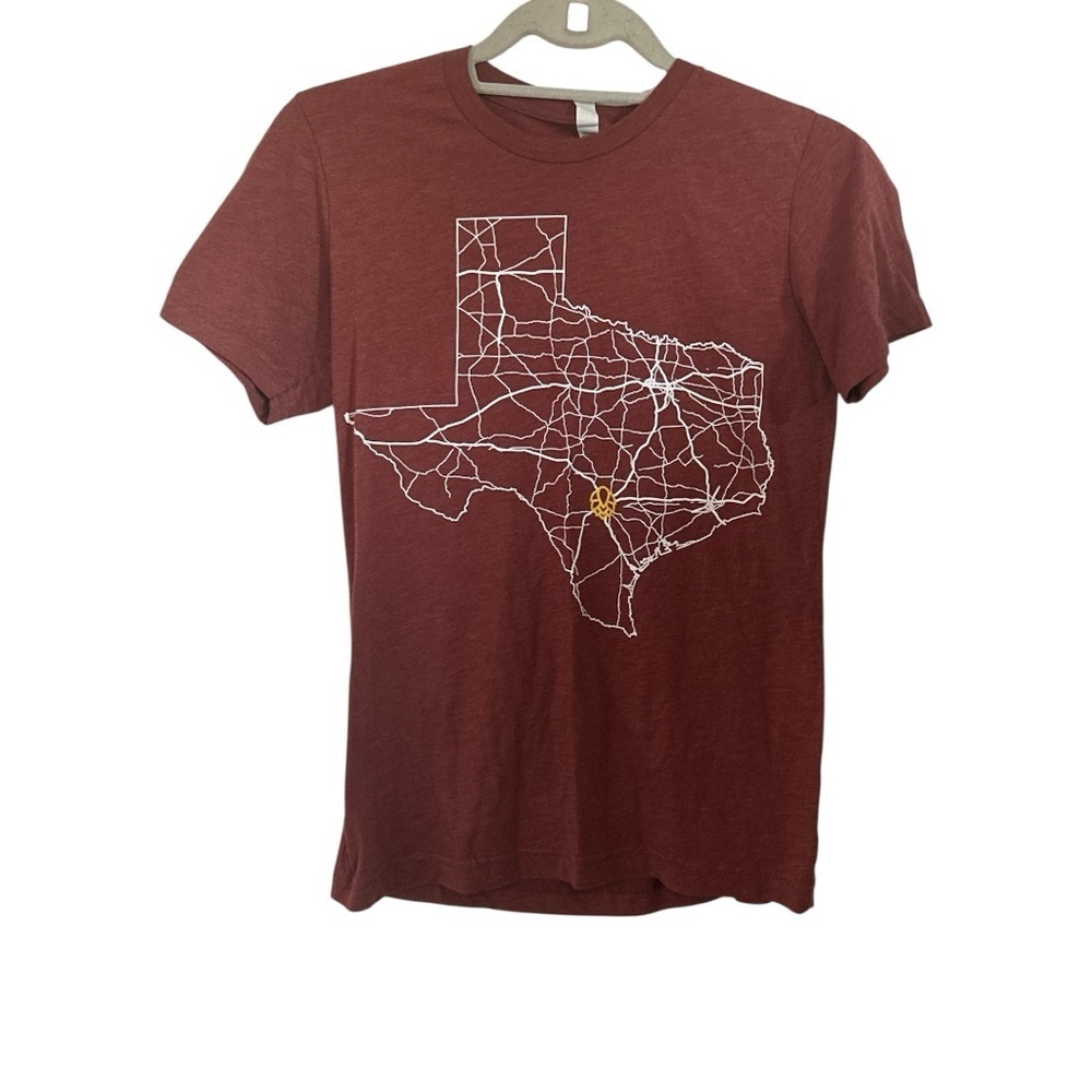 Roadmap Brewing Co. Texas Map Graphic Tee – Women’s Small Maroon Beer Shirt